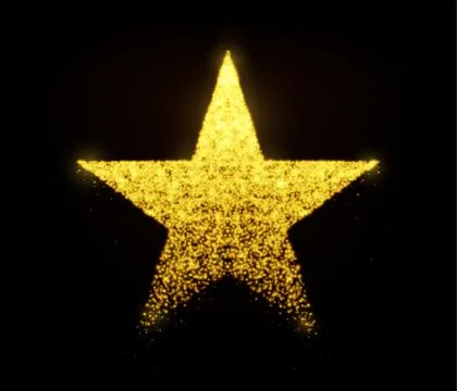 Star vector with glowing particles isolated on black background. Light golden Stock Illustration