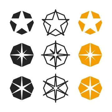 Star Vector Icons Set: Golden and Black Stars in Modern Flat Design Stock Illustration