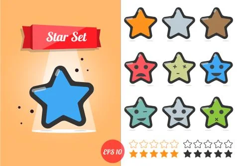 Star vector illustration set on white background. A cartoon style Stock Illustration