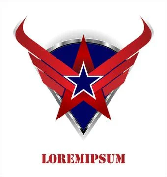 Star with the wing on the arrow head and shield. Star mascot. Stock Illustration