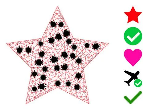 Star Wireframe Mesh Icon with Coronavirus Elements Illustrazione stock