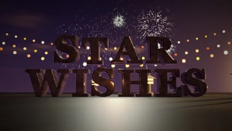 Star Wishes Black Lacquer 3D Letters under Paper Lanterns with Fireworks on a 스톡 동영상 343721291