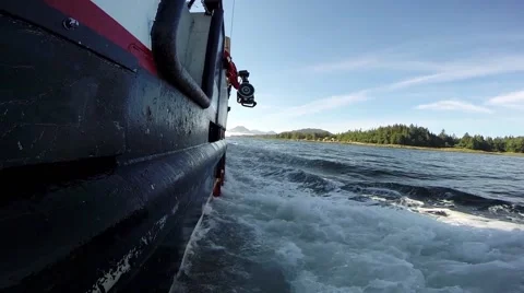 Starboard side of ship sailing down river Video stock 45623624