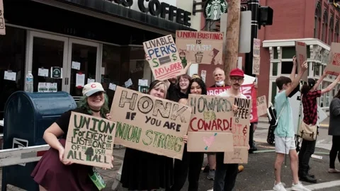 Starbuck Workers on Strike Stock Footage 213937426