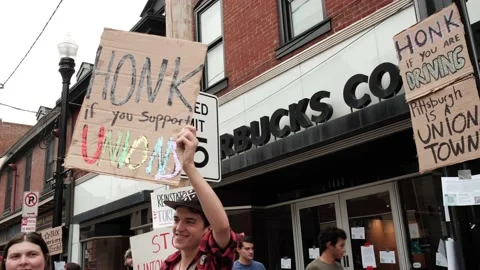 Starbuck Workers on Strike Stock Footage 213937606