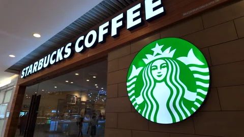 The Starbucks Coffee logo Close Up Stock Footage 289105172