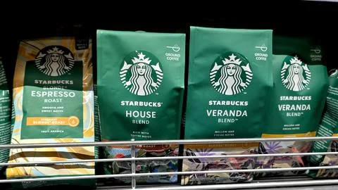Starbucks Coffee Selection Showcasing Distinct Flavors and Blends Stock Photos