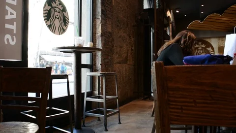 Starbucks coffee window. Stock Footage 103272350