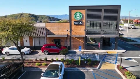 Starbucks Drive Through, Drive Thru. Straight Push In Stock Footage 269407281