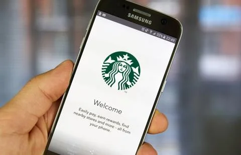 Starbucks mobile application. Stock Photos