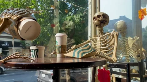 Starbucks skeleton Stock Footage 220814333
