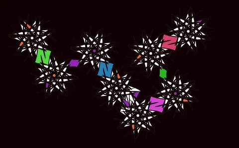 Starburst chain with colored rectangles and letter N Stock Illustration
