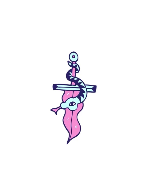 Starburst effect animation of cartoon doodle dagger and snake tattoo Stock Footage 324185474