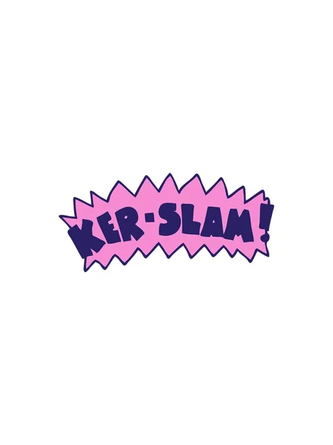 Starburst effect animation of cartoon doodle word kerslam Stock Footage 324366154