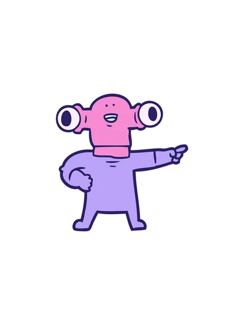 Starburst effect animation of friendly cartoon alien pointing Stock Footage 324442633