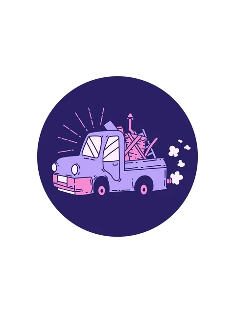 Starburst effect animation of icon of a tattoo style truck carrying junk Stock Footage 324155570
