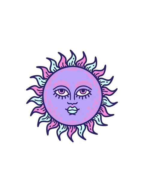 Starburst effect animation of iconic tattoo style image of a sun with face Stock Footage 324325083