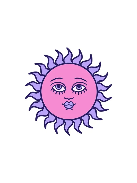 Starburst effect animation of iconic tattoo image of a sun with face Stock Footage 324448576