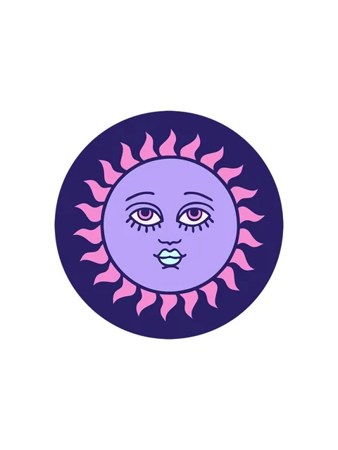 Starburst effect animation of iconic tattoo style image of sun with face Stock Footage 324473959