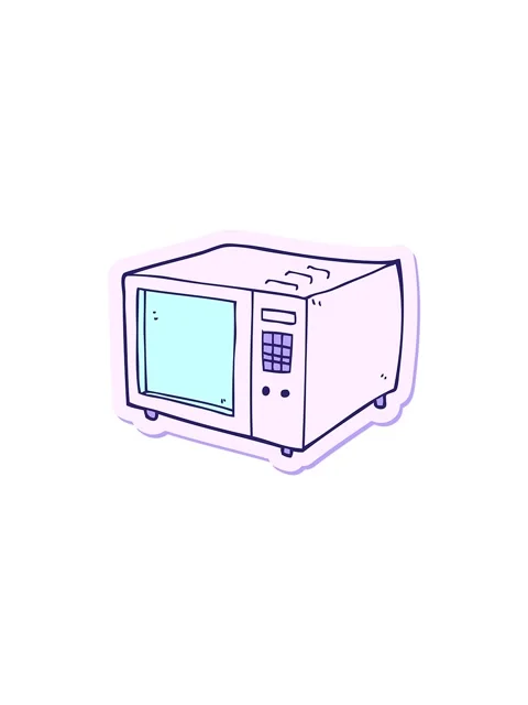 Starburst effect animation of sticker of a cartoon microwave Stock Footage 324438028