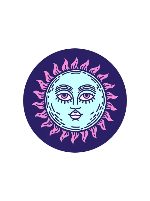Starburst effect animation of tattoo style sun with face Stock Footage 324237780