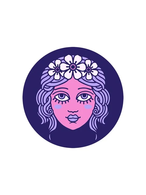 Starburst effect animation of tattoo style drawing of face with crown of fl.. Stock Footage 324489354