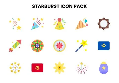Starburst Flat Set Icons Pack Stock Illustration