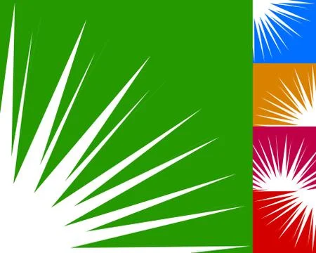 Starburst, sunburst background element in 5 color. Flash, blast shape with ra Stock Illustration