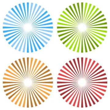 Starburst, sunburst circular pattern in 4 color. Colorful rays, beams design  Stock Illustration