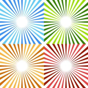 Starburst, sunburst circular pattern in 4 color. Colorful rays, beams design  스톡 일러스트