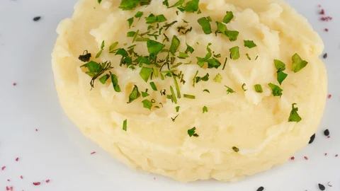 Starchy food, mashed potato, served in Restaurant Stock Footage 95675016