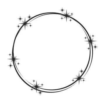 Stardust frame. Shiny star circle frame, starry glitter stamp and round magic Illustrazione stock