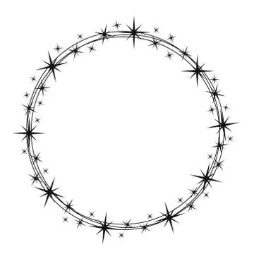 Stardust frame. Shiny star circle frame, starry glitter stamp and round magic Stock Illustration