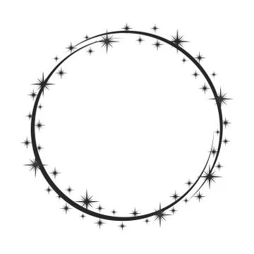Stardust frame. Shiny star circle frame, starry glitter stamp and round magic 스톡 일러스트
