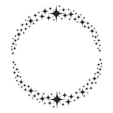 Stardust frame. Shiny star circle frame, starry glitter stamp and round magic Stock Illustration