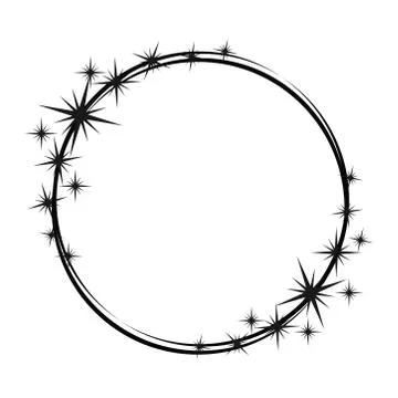 Stardust frame. Shiny star circle frame, starry glitter stamp and round magic Stock Illustration
