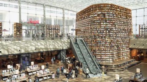 Starfield Library. Footage in motion down from second floor Stock Footage 85714975