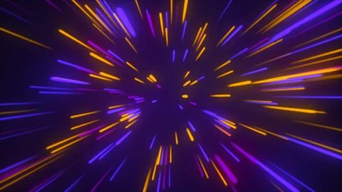 Starfield in space. Background of neon rays and abstract particles. Fast Mo.. Stock Photos