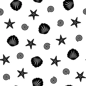 Starfish and seashell seamless pattern Stock Illustration