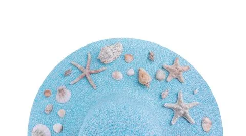 Starfish and seashells on a hat. Stock Photos