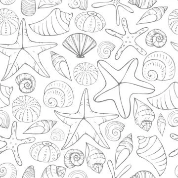 Starfish and seashells. Vector seamless pattern Stock Illustration