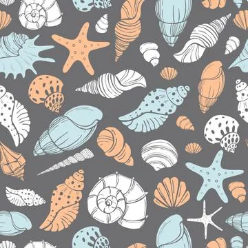 Starfish and seashells. Vector  seamless pattern. Illustrazione stock