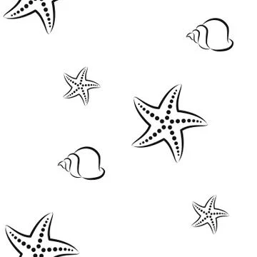 Starfish and shell. Pattern. Seamless vector illustration. Art Line. Flat. Stock Illustration
