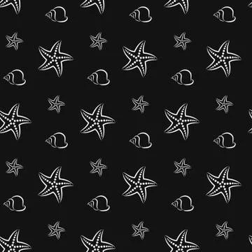 Starfish and shell. Pattern. Seamless vector illustration. Art Line. Flat. Illustrazione stock
