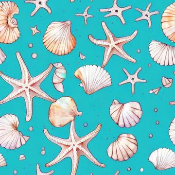 Starfish and shells seamless pattern. Illustrazione stock