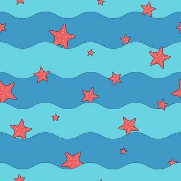 Starfish and waves seamless pattern vector illustration 스톡 일러스트