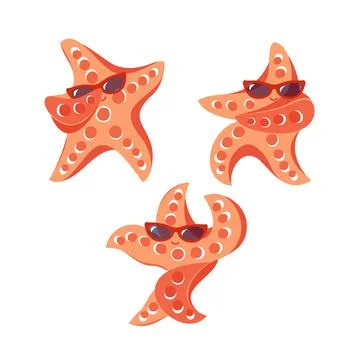 Starfish dancing disco. A set of starfish dancing in sunglasses Stock Illustration