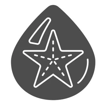 Starfish in drop of water solid icon, Summer concept, Starfish sign on white 스톡 일러스트