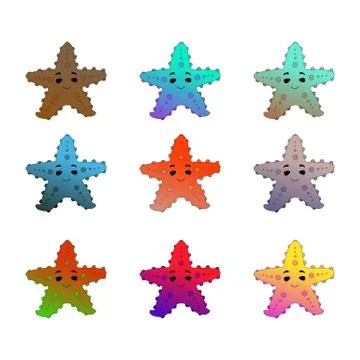 Starfish in nine different gradient colors illustration. Stock Illustration