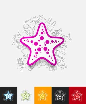 Starfish paper sticker with hand drawn elements Illustrazione stock
